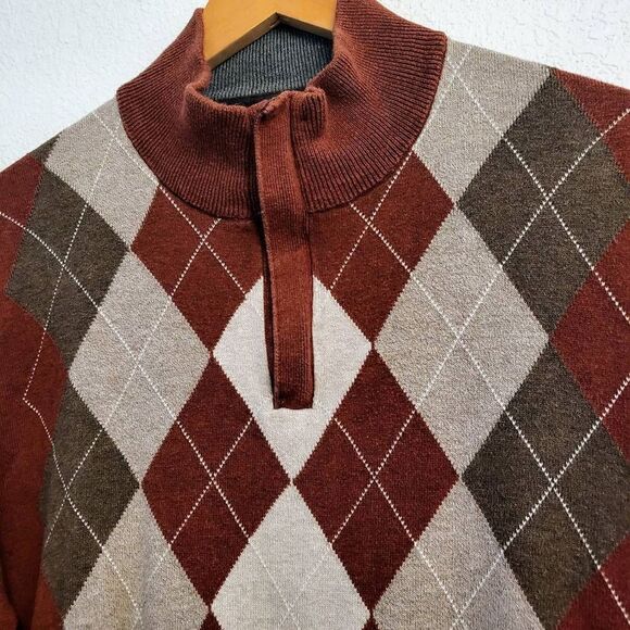 Vintage Taso Elba Classic Argyle Grandpa 1/4-zip Golf Sweater: Lg - Picture 4 of 4